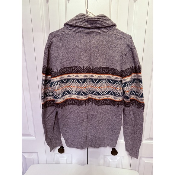 American Eagle Mens Sweater M  Gray Geometric Shawl Collar Button Pullover - Picture 5 of 8
